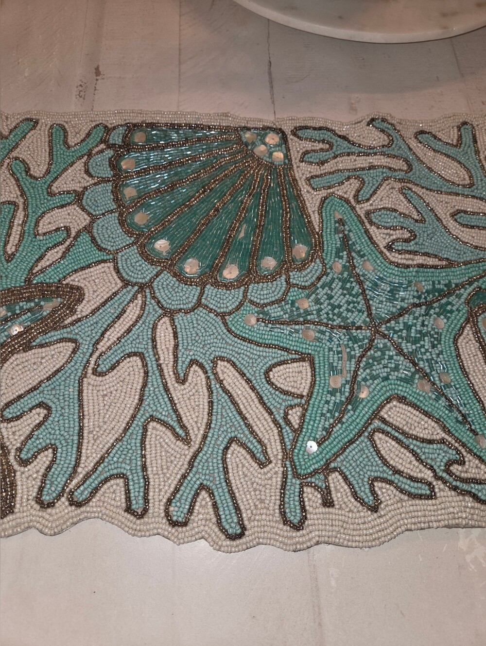 Coastal Collection Beaded Seashell Table Runner - Picture 7 of 10